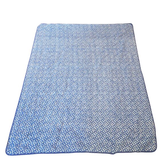 Vintage 70s Dresden Plate Wheel Quilt Blue Floral Backing 70 X 80" Blue Yellow - Picture 7 of 8